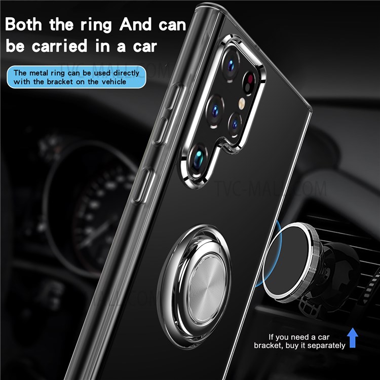 Rink Kickstand Soft TPU Anti-Scratch Protective Phone Case Work with Magnetic Car Mount for Samsung Galaxy S22 Ultra - Black-6
