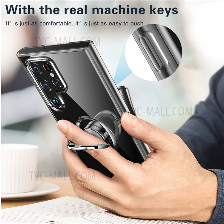 Rink Kickstand Soft TPU Anti-Scratch Protective Phone Case Work with Magnetic Car Mount for Samsung Galaxy S22 Ultra - Black-8