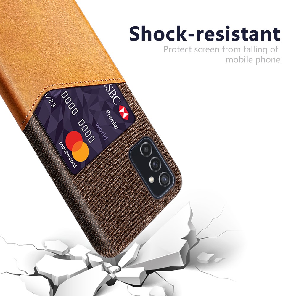 KSQ PU Leather + PC Hybrid Case Cloth Texture Phone Cover with Card Holder for Samsung Galaxy M52 5G - Orange-3