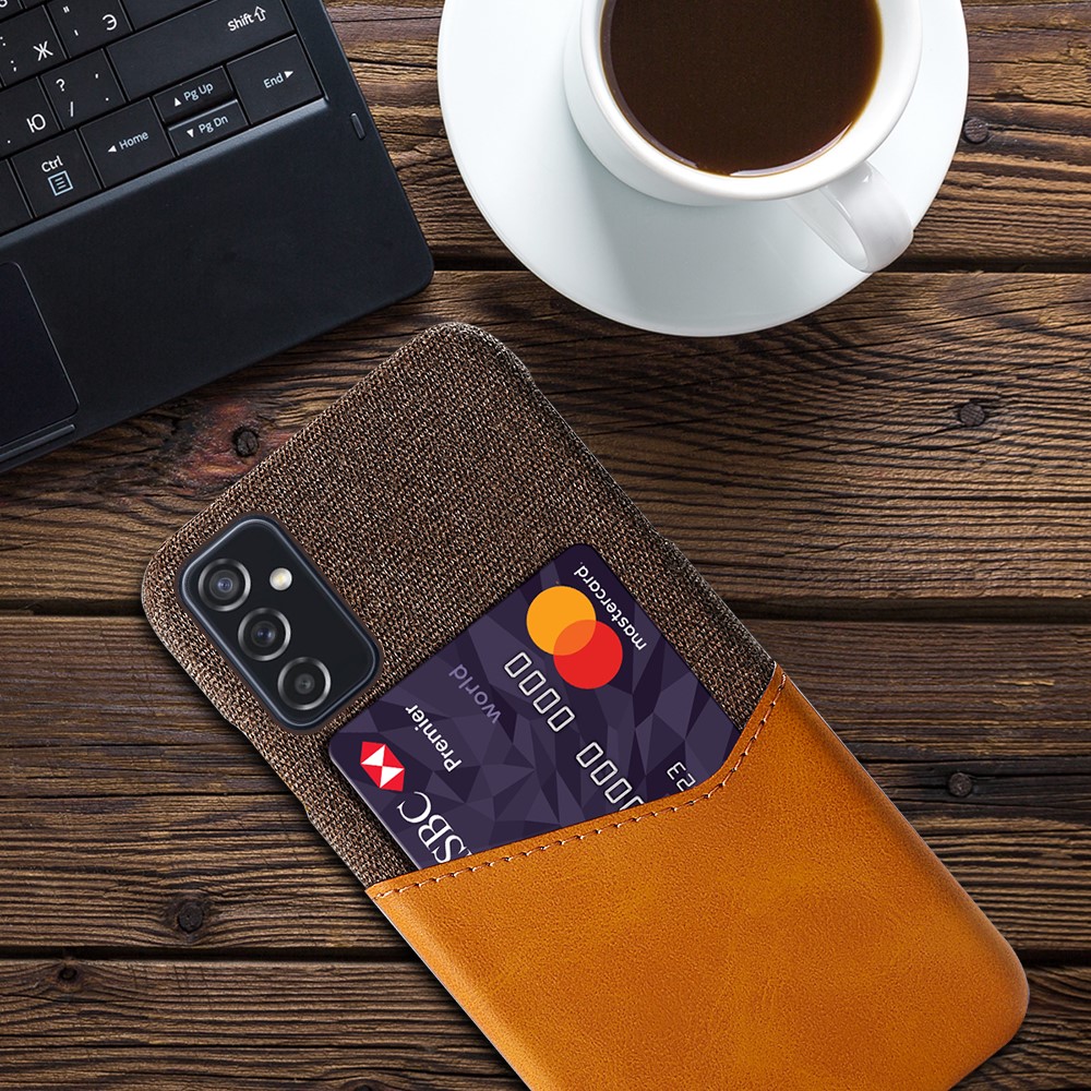 KSQ PU Leather + PC Hybrid Case Cloth Texture Phone Cover with Card Holder for Samsung Galaxy M52 5G - Orange-4