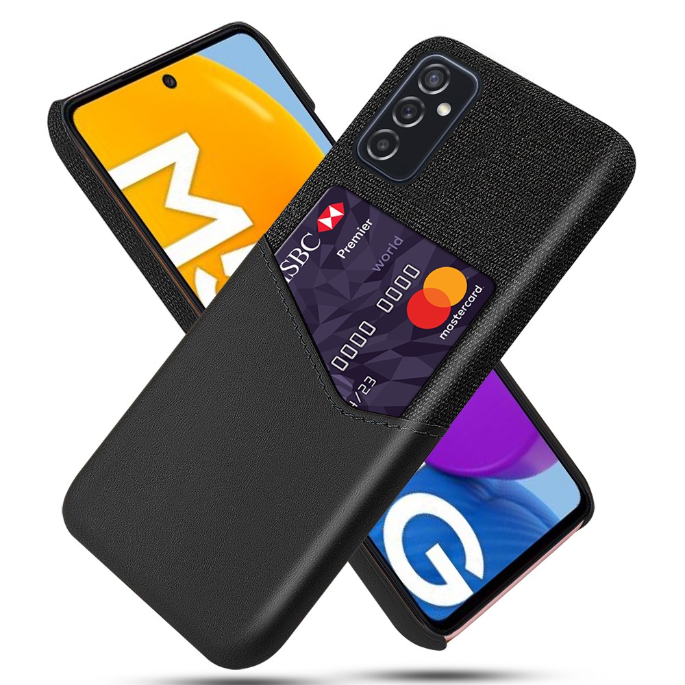 KSQ PU Leather + PC Hybrid Case Cloth Texture Phone Cover with Card Holder for Samsung Galaxy M52 5G - Black-1