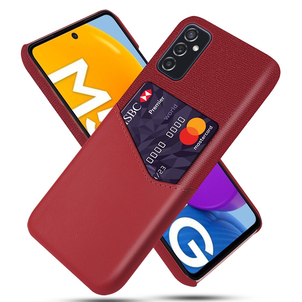 KSQ PU Leather + PC Hybrid Case Cloth Texture Phone Cover with Card Holder for Samsung Galaxy M52 5G - Red-1