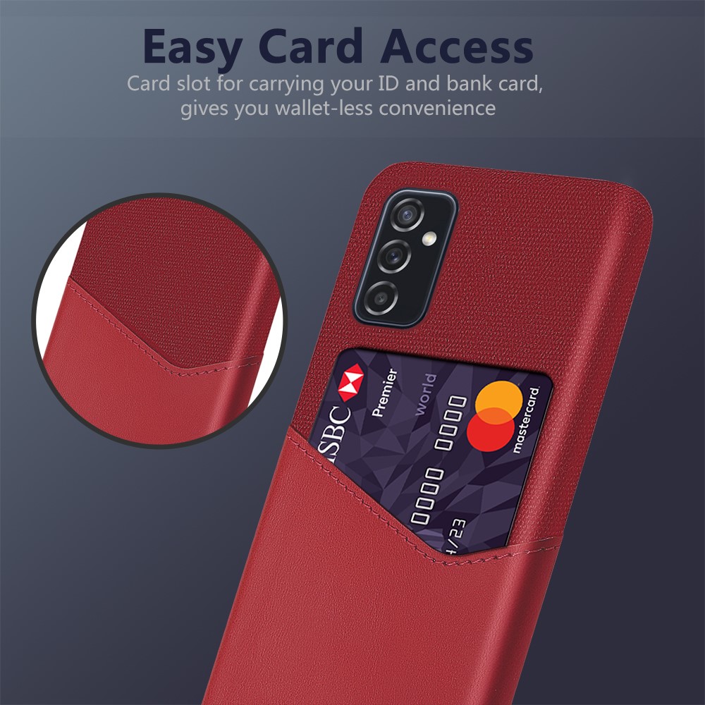 KSQ PU Leather + PC Hybrid Case Cloth Texture Phone Cover with Card Holder for Samsung Galaxy M52 5G - Red-2