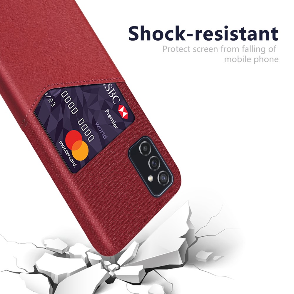 KSQ PU Leather + PC Hybrid Case Cloth Texture Phone Cover with Card Holder for Samsung Galaxy M52 5G - Red-3