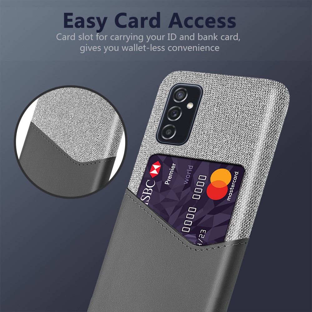 KSQ PU Leather + PC Hybrid Case Cloth Texture Phone Cover with Card Holder for Samsung Galaxy M52 5G - Grey-2