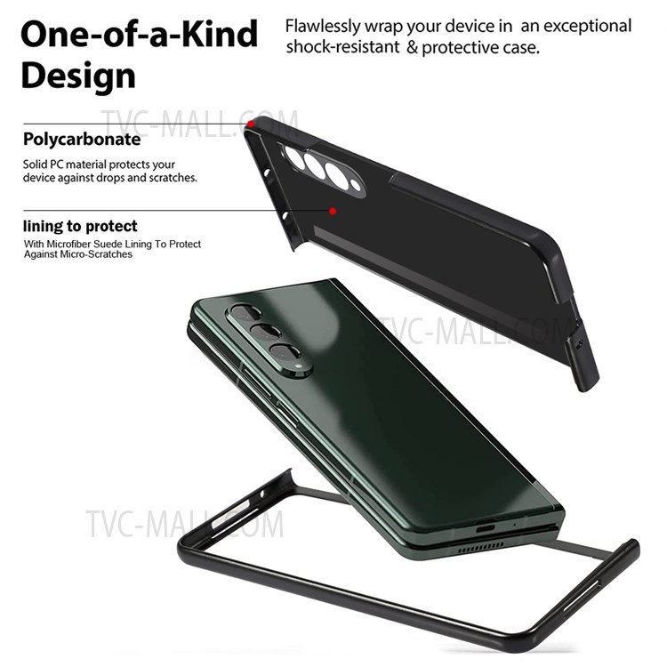 Phantom Series Soft PU Leather Coated TPU + PC Anti-Slip Grip Scratch Resistant Protective Cover for Samsung Galaxy Z Fold3 5G - Black-5