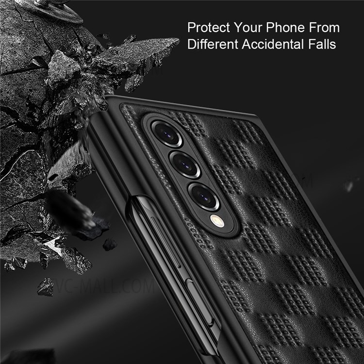 Phantom Series Soft PU Leather Coated TPU + PC Anti-Slip Grip Scratch Resistant Protective Cover for Samsung Galaxy Z Fold3 5G - Black-8