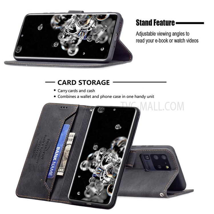 BINFEN COLOR BF09 RFID Blocking PU Leather Wallet Stand Protective Phone Case Cover for Samsung Galaxy S20 Ultra - Black-2