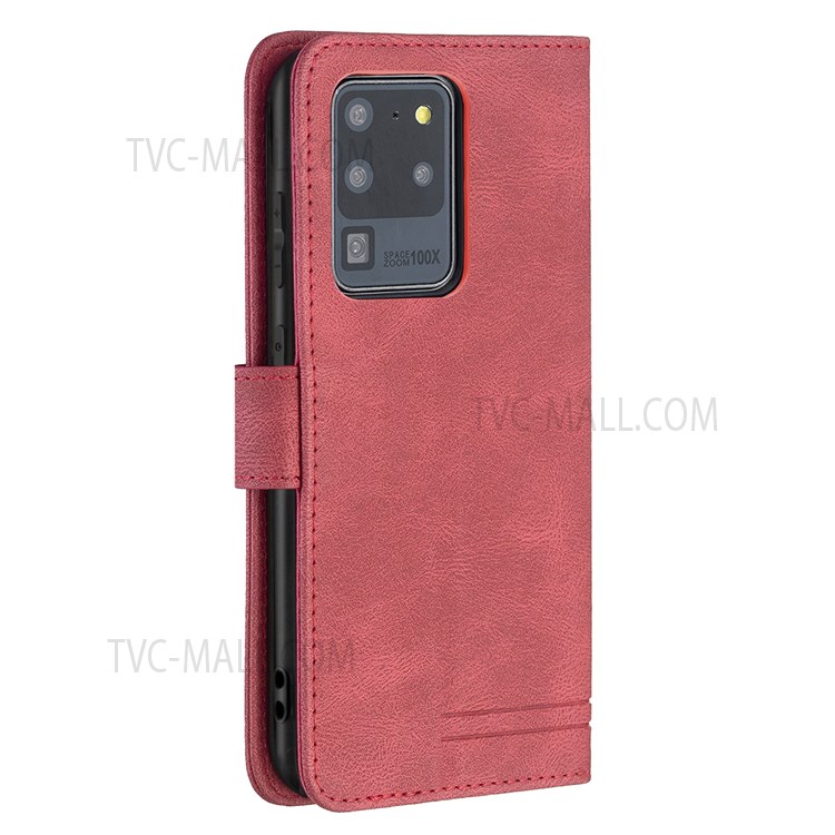 BINFEN COLOR BF09 RFID Blocking PU Leather Wallet Stand Protective Phone Case Cover for Samsung Galaxy S20 Ultra - Red-5