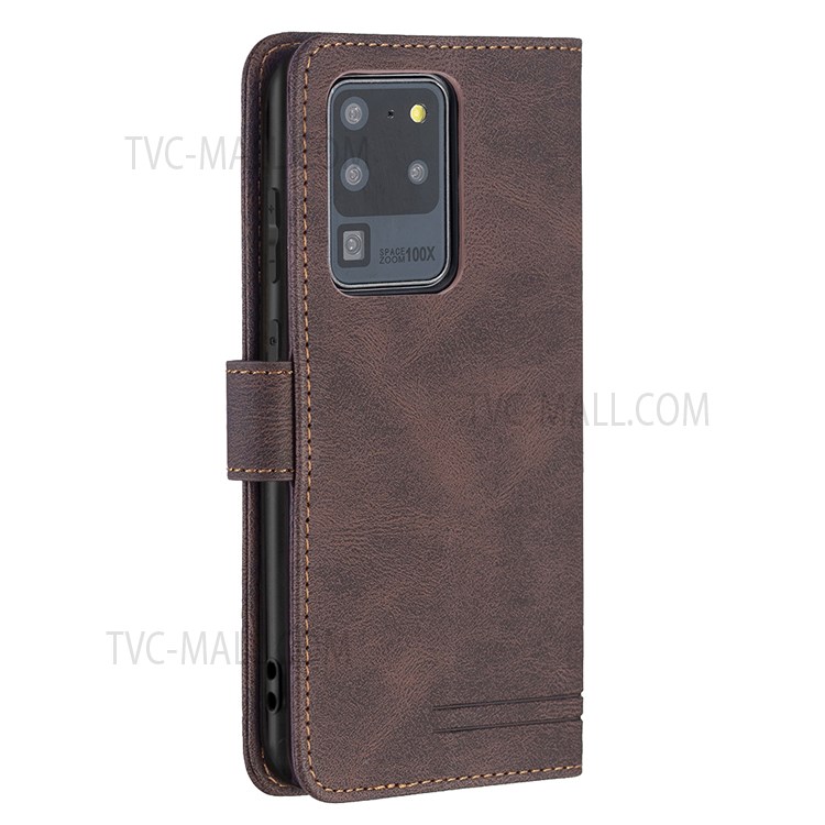 BINFEN COLOR BF09 RFID Blocking PU Leather Wallet Stand Protective Phone Case Cover for Samsung Galaxy S20 Ultra - Brown-5