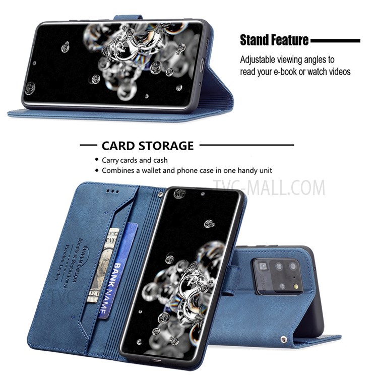 BINFEN COLOR BF09 RFID Blocking PU Leather Wallet Stand Protective Phone Case Cover for Samsung Galaxy S20 Ultra - Blue-2