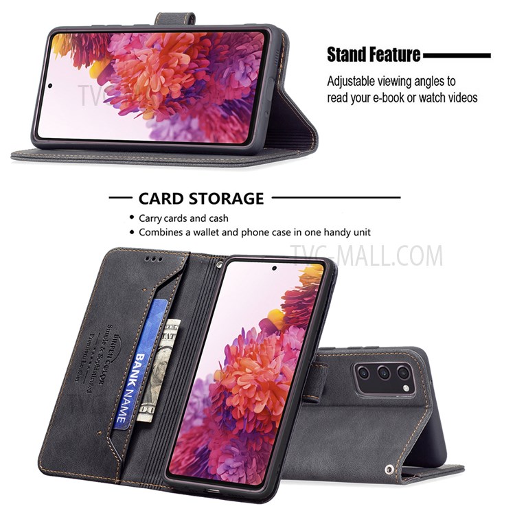 BINFEN COLOR BF09 Wallet Stand Design RFID Blocking Anti-swiping Leather Phone Case Cover for Samsung Galaxy S20 FE 4G/5G - Black-2