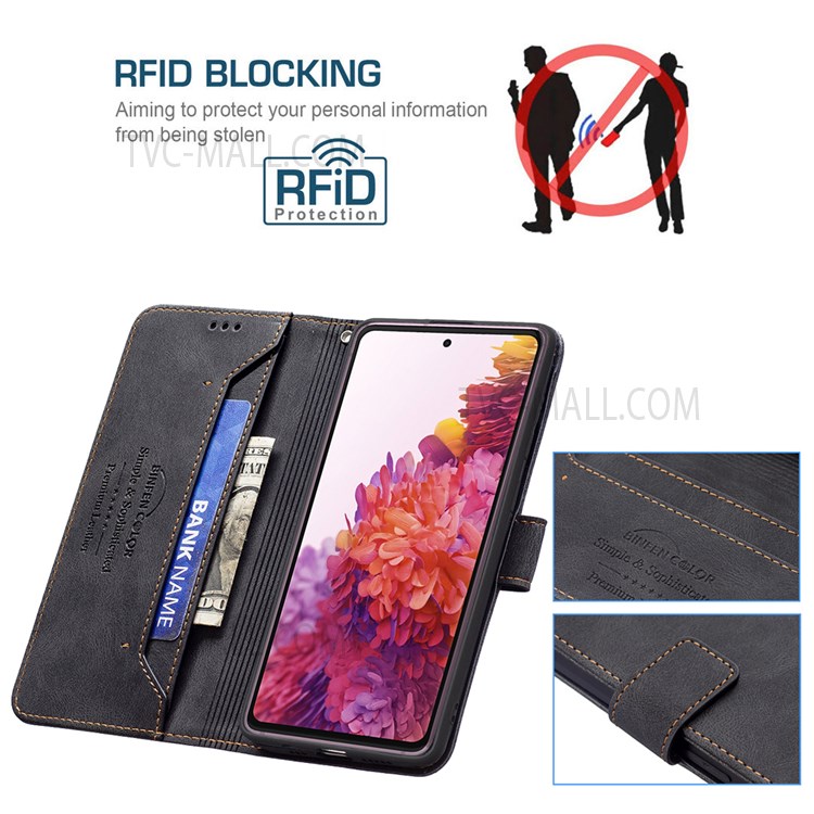 BINFEN COLOR BF09 Wallet Stand Design RFID Blocking Anti-swiping Leather Phone Case Cover for Samsung Galaxy S20 FE 4G/5G - Black-3