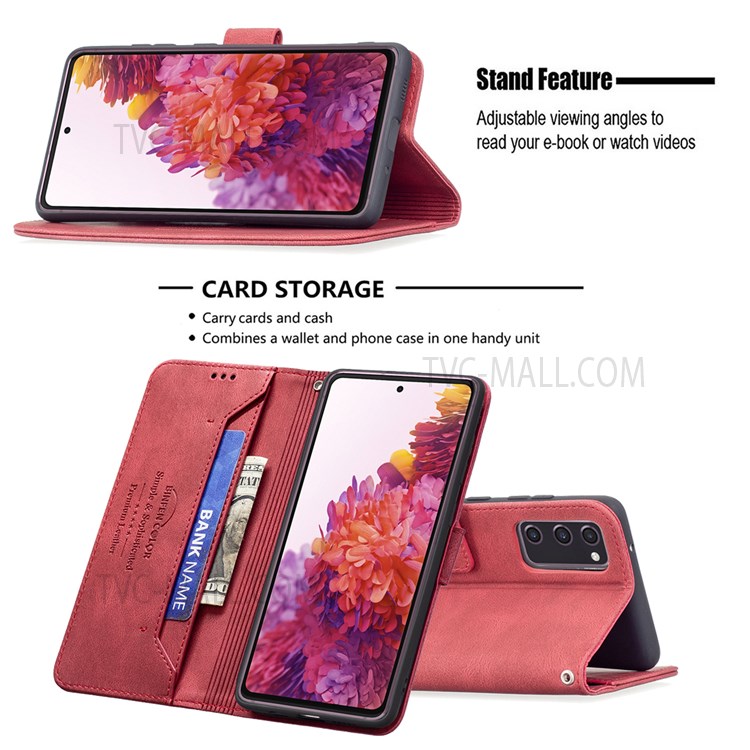 BINFEN COLOR BF09 Wallet Stand Design RFID Blocking Anti-swiping Leather Phone Case Cover for Samsung Galaxy S20 FE 4G/5G - Red-2