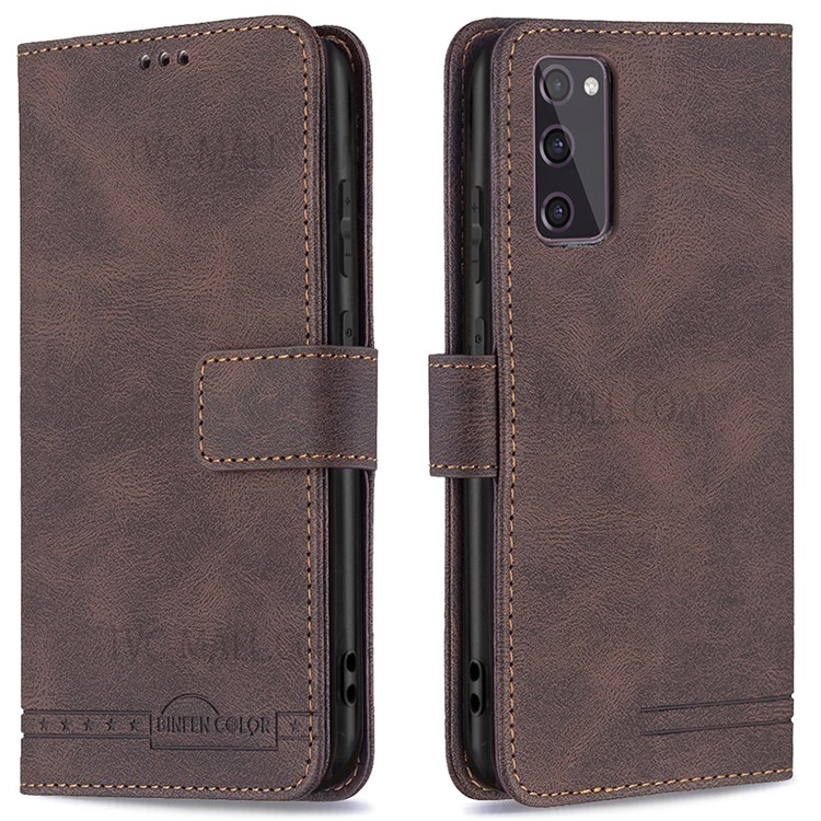 BINFEN COLOR BF09 Wallet Stand Design RFID Blocking Anti-swiping Leather Phone Case Cover for Samsung Galaxy S20 FE 4G/5G - Brown-1