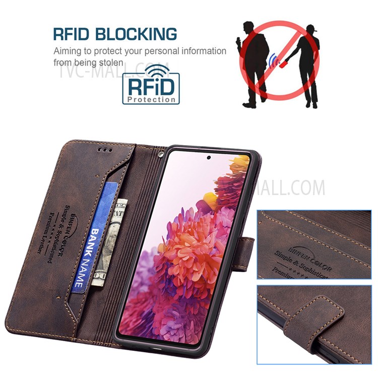 BINFEN COLOR BF09 Wallet Stand Design RFID Blocking Anti-swiping Leather Phone Case Cover for Samsung Galaxy S20 FE 4G/5G - Brown-3