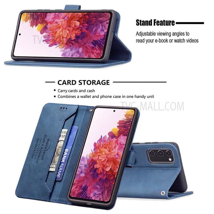 BINFEN COLOR BF09 Wallet Stand Design RFID Blocking Anti-swiping Leather Phone Case Cover for Samsung Galaxy S20 FE 4G/5G - Blue-2