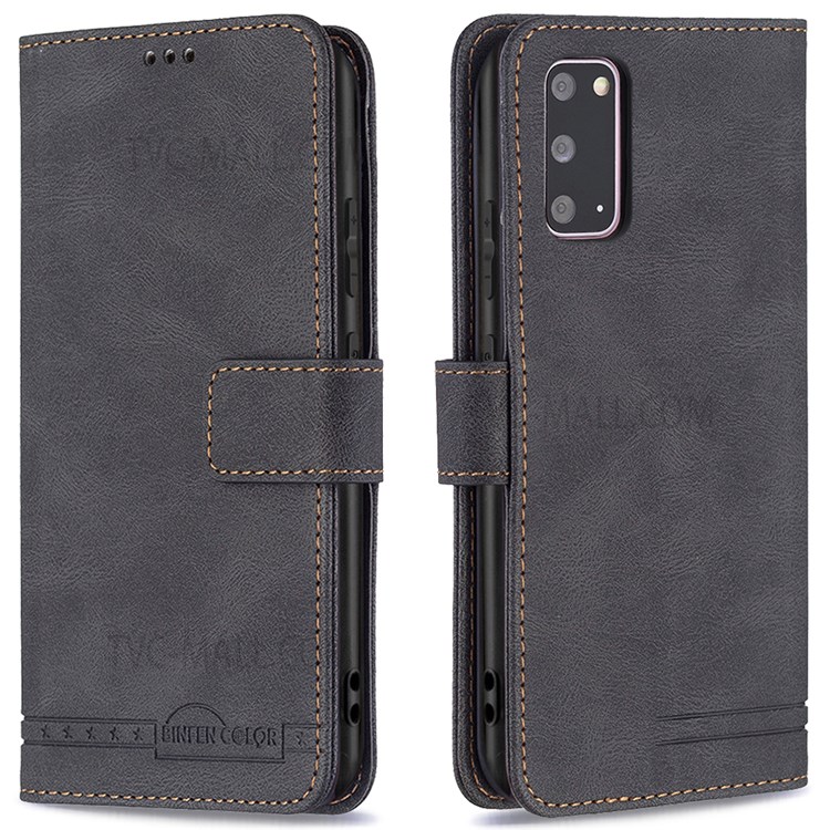 BINFEN COLOR BF09 RFID Blocking Anti-swiping Full Protection Leather Phone Wallet Case Stand Cover for Samsung Galaxy S20 - Black-1