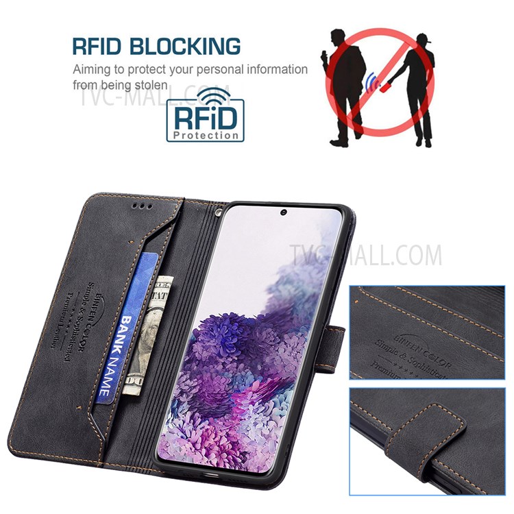 BINFEN COLOR BF09 RFID Blocking Anti-swiping Full Protection Leather Phone Wallet Case Stand Cover for Samsung Galaxy S20 - Black-3