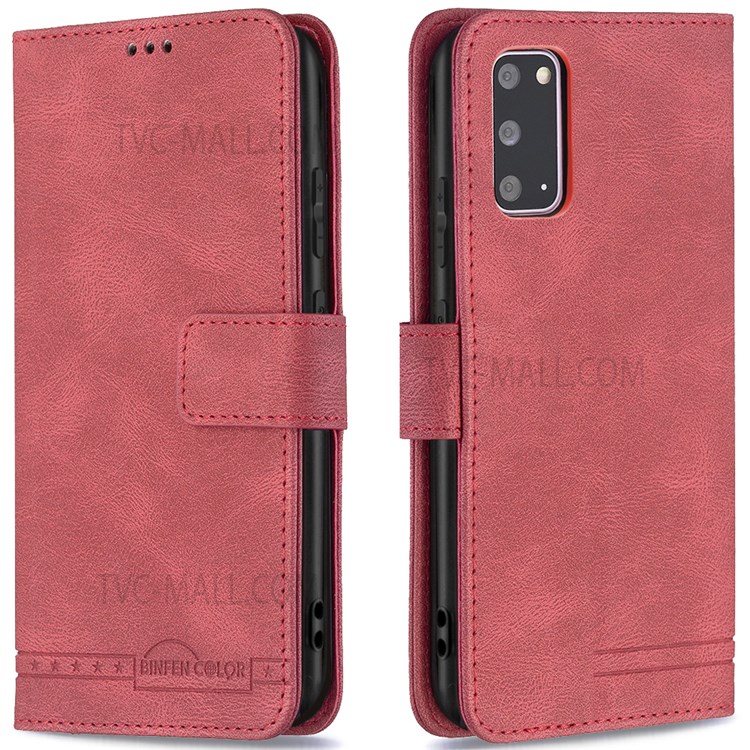 BINFEN COLOR BF09 RFID Blocking Anti-swiping Full Protection Leather Phone Wallet Case Stand Cover for Samsung Galaxy S20 - Red-1