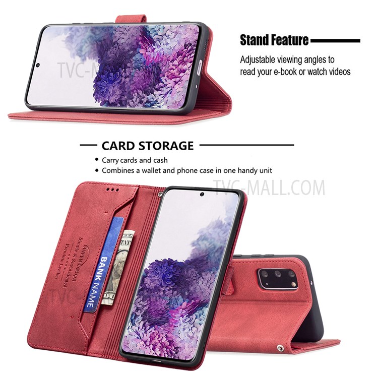 BINFEN COLOR BF09 RFID Blocking Anti-swiping Full Protection Leather Phone Wallet Case Stand Cover for Samsung Galaxy S20 - Red-2