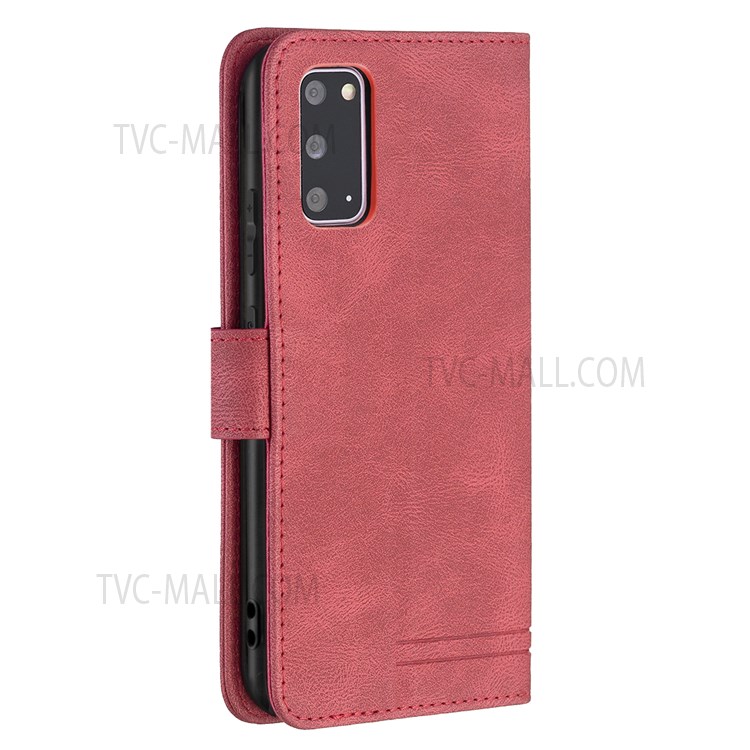 BINFEN COLOR BF09 RFID Blocking Anti-swiping Full Protection Leather Phone Wallet Case Stand Cover for Samsung Galaxy S20 - Red-5