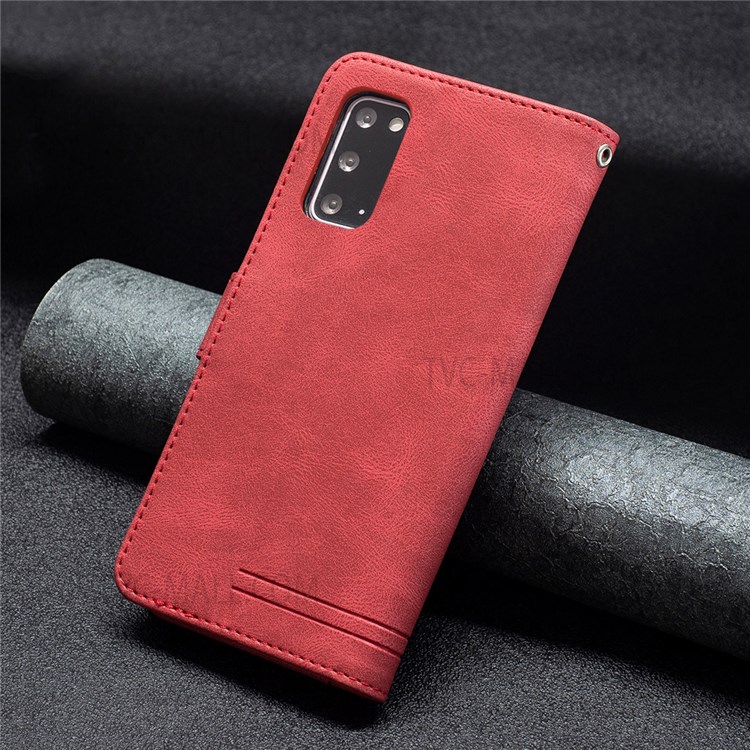 BINFEN COLOR BF09 RFID Blocking Anti-swiping Full Protection Leather Phone Wallet Case Stand Cover for Samsung Galaxy S20 - Red-7