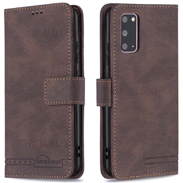 BINFEN COLOR BF09 RFID Blocking Anti-swiping Full Protection Leather Phone Wallet Case Stand Cover for Samsung Galaxy S20 - Brown-1