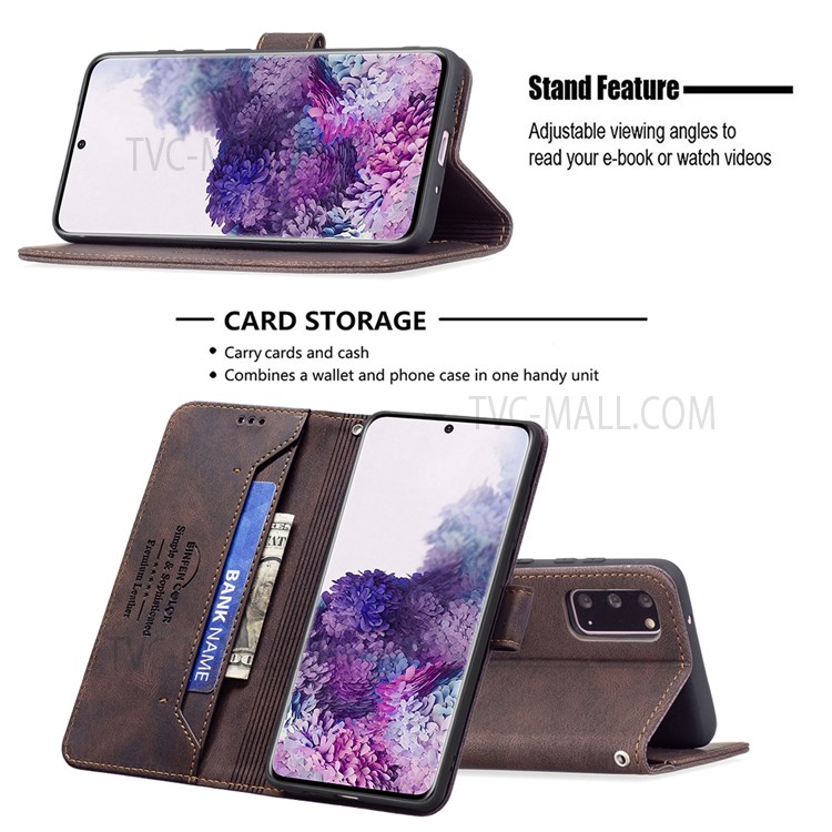 BINFEN COLOR BF09 RFID Blocking Anti-swiping Full Protection Leather Phone Wallet Case Stand Cover for Samsung Galaxy S20 - Brown-2