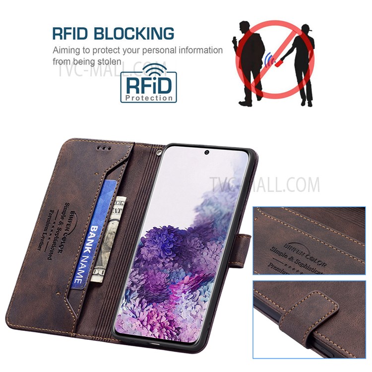 BINFEN COLOR BF09 RFID Blocking Anti-swiping Full Protection Leather Phone Wallet Case Stand Cover for Samsung Galaxy S20 - Brown-3