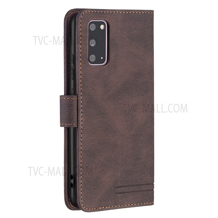BINFEN COLOR BF09 RFID Blocking Anti-swiping Full Protection Leather Phone Wallet Case Stand Cover for Samsung Galaxy S20 - Brown-5