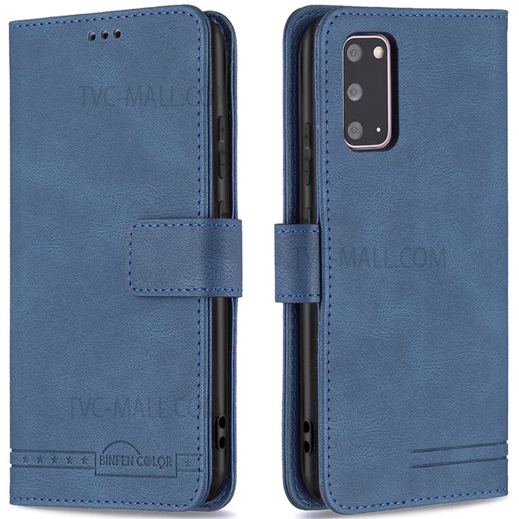 BINFEN COLOR BF09 RFID Blocking Anti-swiping Full Protection Leather Phone Wallet Case Stand Cover for Samsung Galaxy S20 - Blue-1