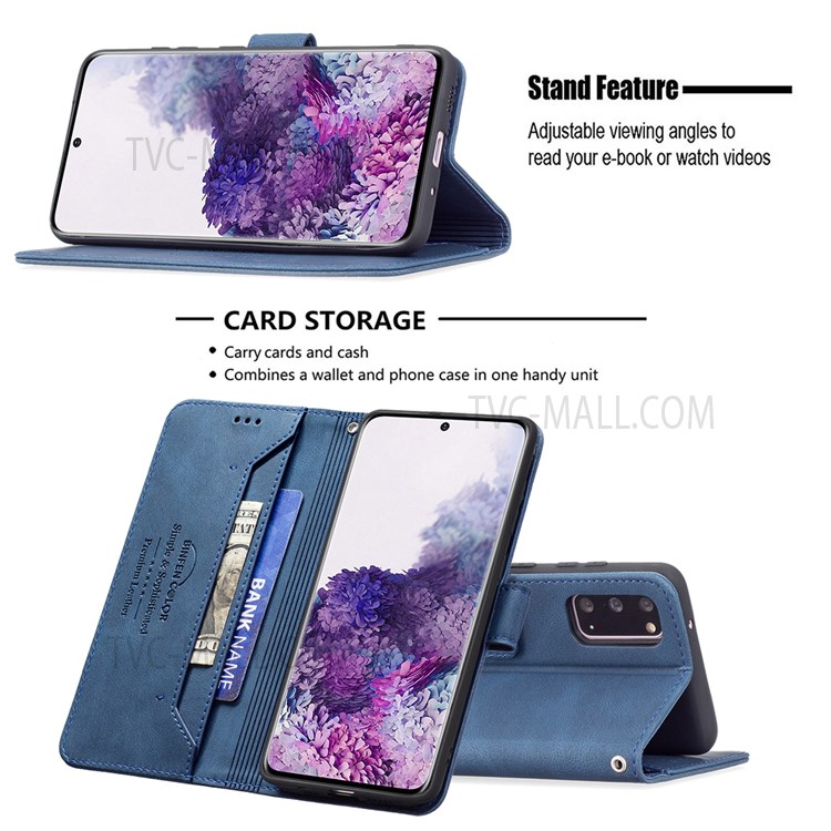 BINFEN COLOR BF09 RFID Blocking Anti-swiping Full Protection Leather Phone Wallet Case Stand Cover for Samsung Galaxy S20 - Blue-2