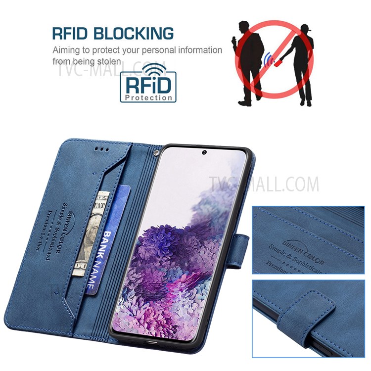 BINFEN COLOR BF09 RFID Blocking Anti-swiping Full Protection Leather Phone Wallet Case Stand Cover for Samsung Galaxy S20 - Blue-3