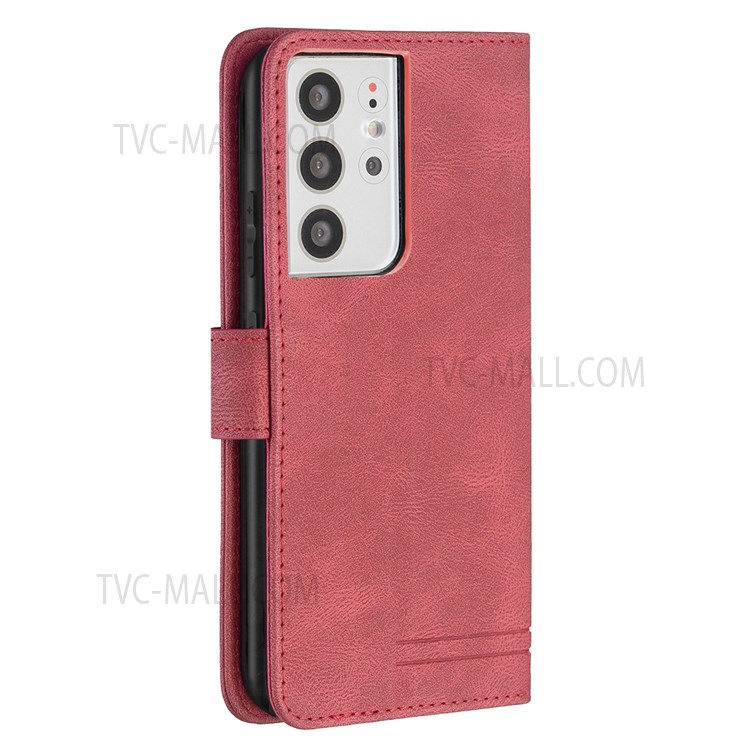 BINFEN COLOR BF09 RFID Blocking PU Leather Phone Case with Stand Wallet for Samsung Galaxy S21 Ultra 5G - Red-5