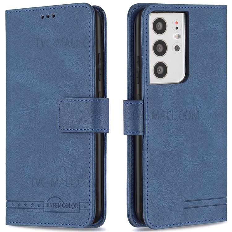 BINFEN COLOR BF09 RFID Blocking PU Leather Phone Case with Stand Wallet for Samsung Galaxy S21 Ultra 5G - Blue-1