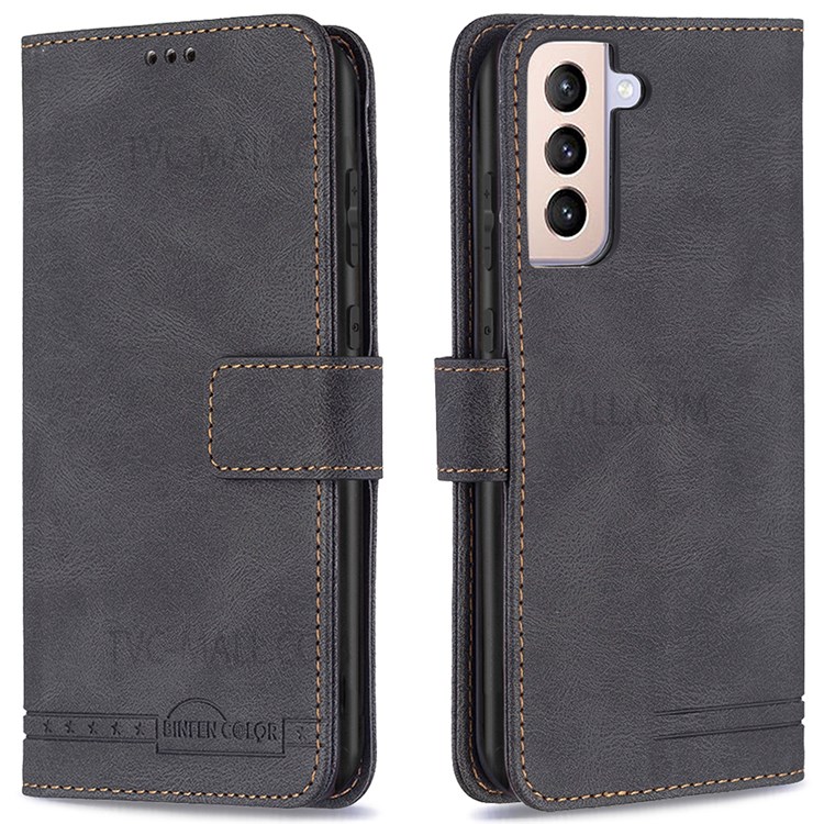 BINFEN COLOR BF09 RFID Blocking Stand Wallet Magnetic Closure Phone Case Protector for Samsung Galaxy S21+ 5G - Black-1