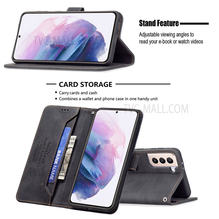 BINFEN COLOR BF09 RFID Blocking Stand Wallet Magnetic Closure Phone Case Protector for Samsung Galaxy S21+ 5G - Black-2