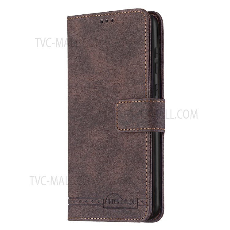 BINFEN COLOR BF09 RFID Blocking Stand Wallet Magnetic Closure Phone Case Protector for Samsung Galaxy S21+ 5G - Brown-4