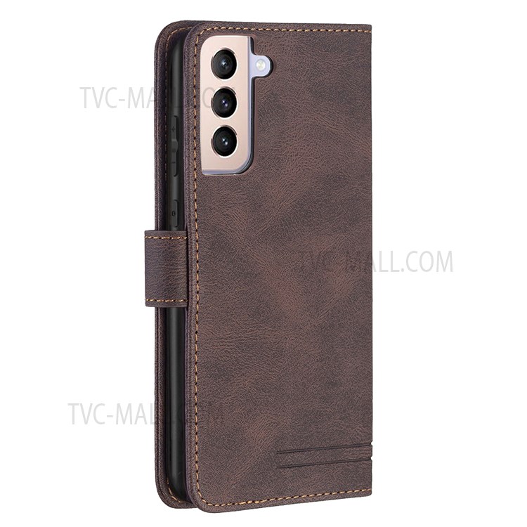 BINFEN COLOR BF09 RFID Blocking Stand Wallet Magnetic Closure Phone Case Protector for Samsung Galaxy S21+ 5G - Brown-5