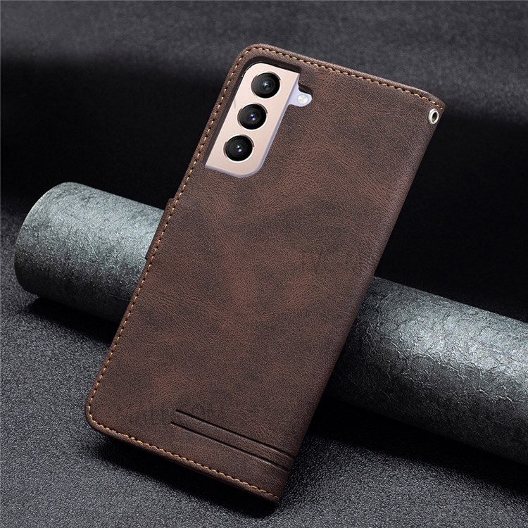 BINFEN COLOR BF09 RFID Blocking Stand Wallet Magnetic Closure Phone Case Protector for Samsung Galaxy S21+ 5G - Brown-7