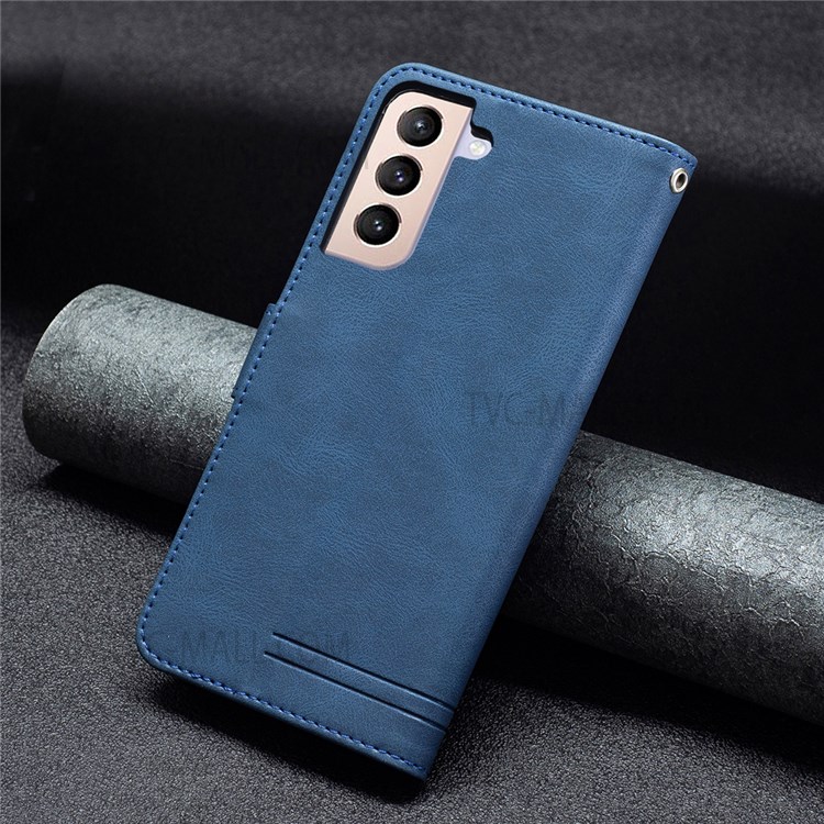 BINFEN COLOR BF09 RFID Blocking Stand Wallet Magnetic Closure Phone Case Protector for Samsung Galaxy S21+ 5G - Blue-7