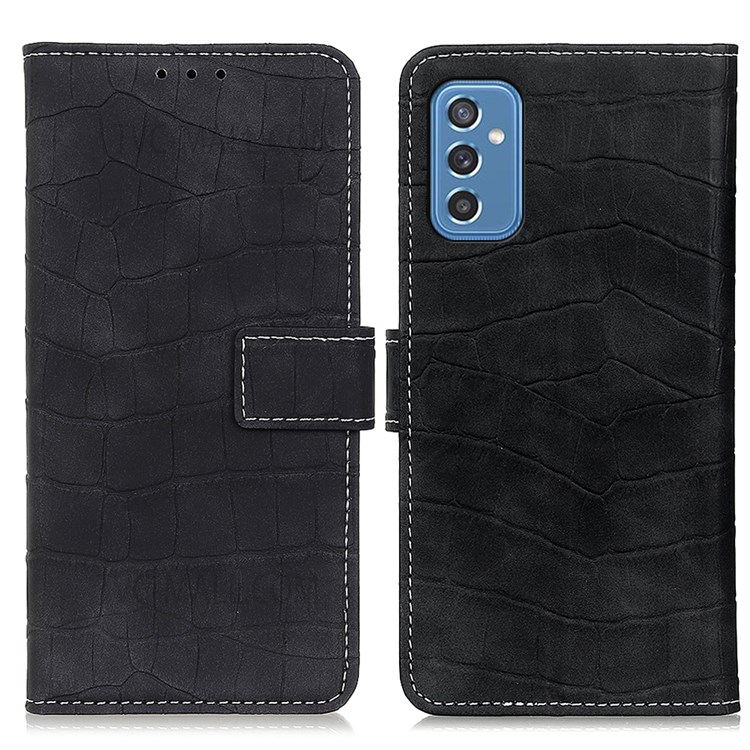 Crocodile Texture Leather Phone Cover Stand Wallet Folio Flip Case for Samsung Galaxy M52 5G - Black-1