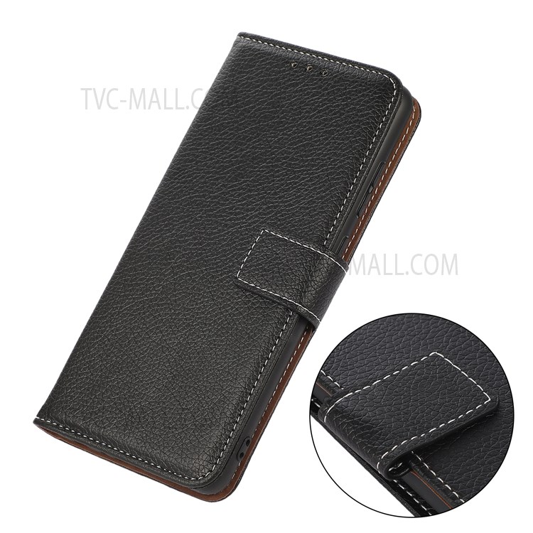 Well-protected Flip Design Litchi Texture PU Leather Wallet Magnetic Closure Stand Protective Cover for Samsung Galaxy M52 5G - Black-6