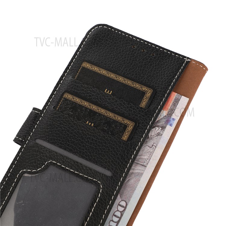 Well-protected Flip Design Litchi Texture PU Leather Wallet Magnetic Closure Stand Protective Cover for Samsung Galaxy M52 5G - Black-7
