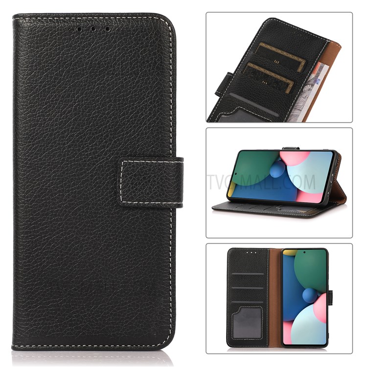 Well-protected Flip Design Litchi Texture PU Leather Wallet Magnetic Closure Stand Protective Cover for Samsung Galaxy M52 5G - Black-9