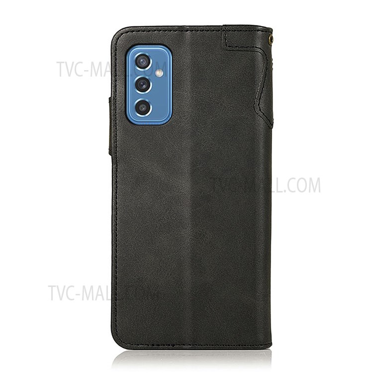 KHAZNEH Special Decor Magnetic Clasp Leather Wallet Stand Phone Case Shell with Strap for Samsung Galaxy M52 5G - Black-3