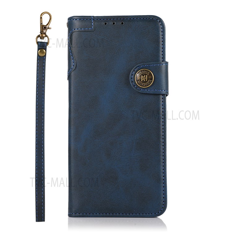 KHAZNEH Special Decor Magnetic Clasp Leather Wallet Stand Phone Case Shell with Strap for Samsung Galaxy M52 5G - Blue-2