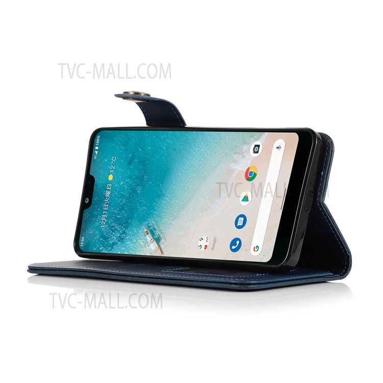 KHAZNEH Special Decor Magnetic Clasp Leather Wallet Stand Phone Case Shell with Strap for Samsung Galaxy M52 5G - Blue-5