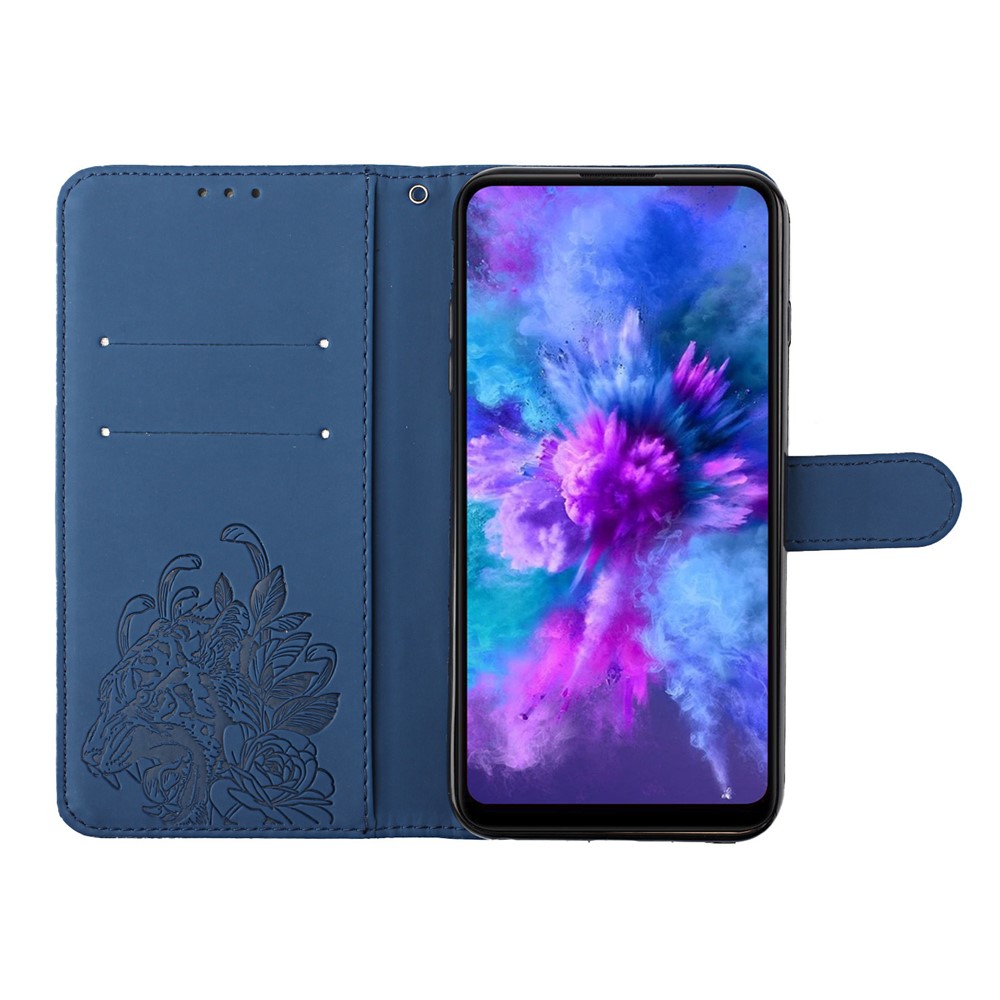 Tiger Pattern Imprinted PU Leather Wallet Flip Folio Stand Magnetic Protective Phone Case with Lanyard for Samsung Galaxy S22 - Blue-5